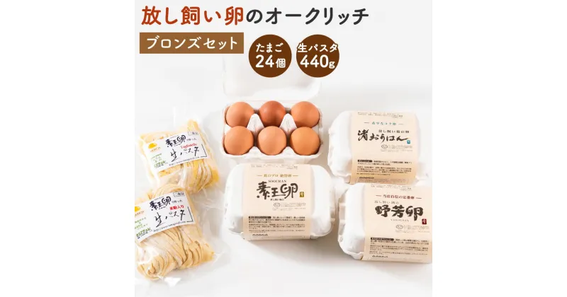 【ふるさと納税】放し飼い卵のオークリッチ ブロンズセット （卵24個・米粉入り生パスタ220g・セモリナ粉生パスタ220g） 赤卵 たまご 玉子 生卵 鶏卵 パスタ スパゲティ A4064