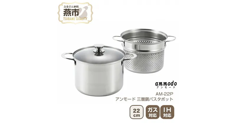 【ふるさと納税】AM-22P アンモード 三層鋼パスタポット22cm【 パスタ パスタポット 3層 鍋 両手鍋 セット ガス ガス火 IH IH対応 日本製 新潟県 燕市 燕三条 】