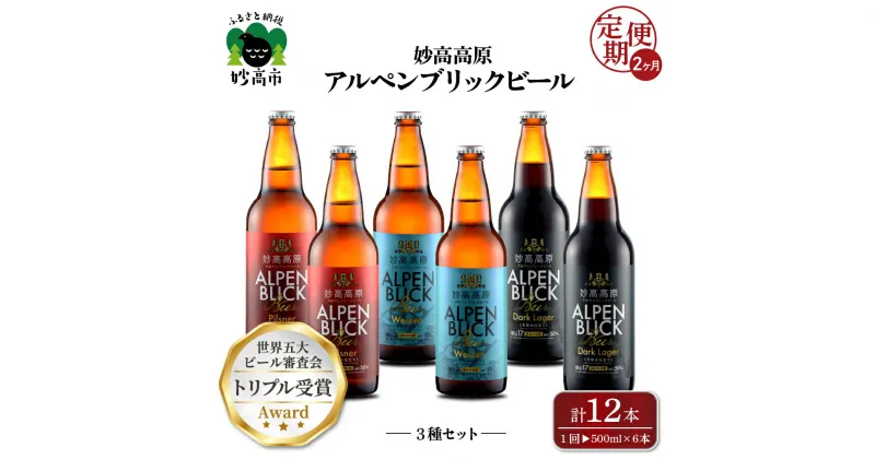 【ふるさと納税】【2ヶ月定期便】妙高 高原アルペンブリックビール 3種 ギフト セット（500ml×6本）全2回 クラフトビール 地ビール 飲み比べ 送料無料 お取り寄せ 金賞受賞 贈り物 お中元 新潟県 地ビール 天然水 家飲み 詰め合わせ ギフト セット 定番 酒 苦味