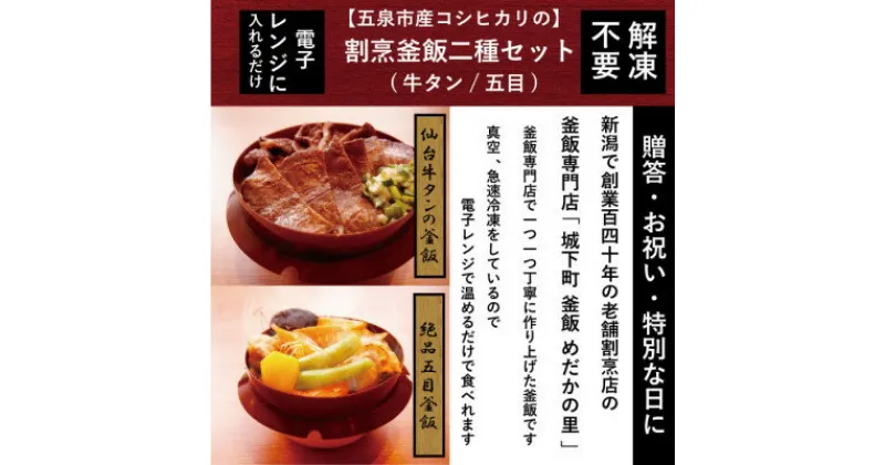 【ふるさと納税】老舗割烹仕込みの釜飯2個セット(牛タン、五目)【配送不可地域：離島】【1492182】