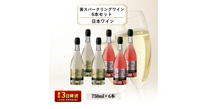 【ふるさと納税】ワイン 善スパークリングワイン 6本セット（白×3本、ロゼ×3本 各750ml） スパークリング ギフト 新潟 上越　お届け：入金確認後、順次発送いたします。