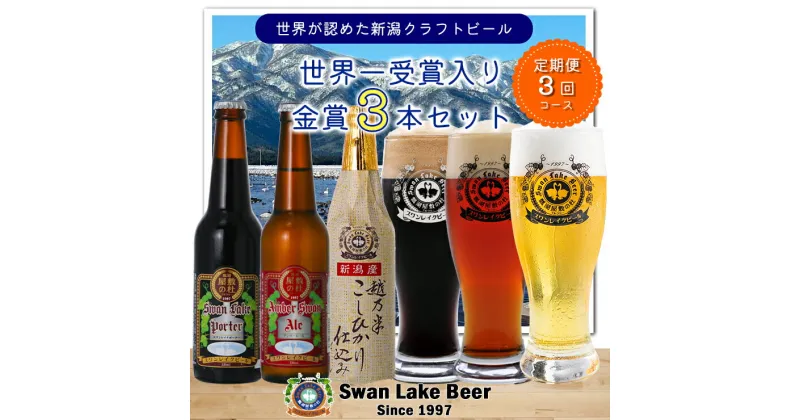 【ふるさと納税】【スワンレイクビール】 3ヶ月定期便 金賞 3本セット 新潟 ブルワリー クラフトビール 地ビール エール ポーター 贈答 ギフト クール便