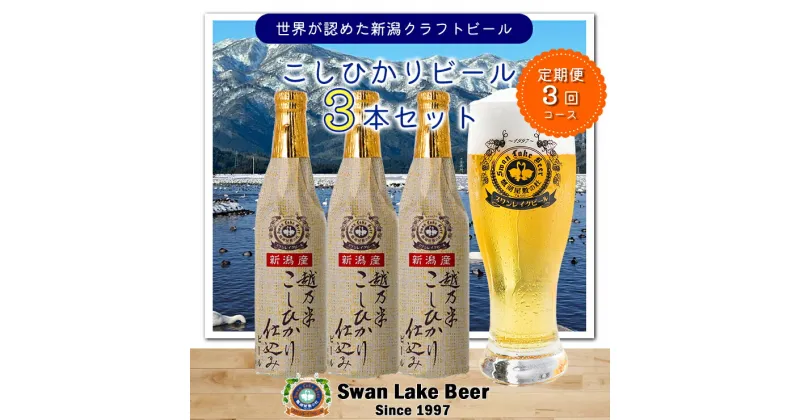 【ふるさと納税】【3ヶ月定期便】スワンレイクビール こしひかり仕込みビール3本セット クラフトビール 地ビール 金賞 世界一 新潟 ブルワリー 贈答 ギフト クール便