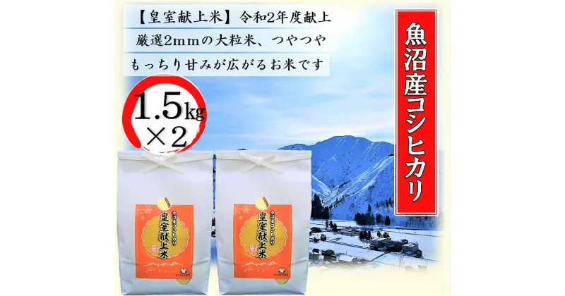 【ふるさと納税】令和6年産 皇室献上米 令和2年度献上！厳選2mmの大粒米です！精米 3kg（1.5kg×2）　お米・コシヒカリ・新潟県産　お届け：10月上旬より順次発送