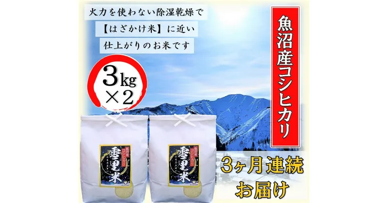 【ふるさと納税】生産者直送！魚沼産コシヒカリ【雪里米 ふるさとまい】 精米3kg×2 3ヶ月連続お届け　定期便・ お米 ライス ご飯 主食 新潟県産 産地直送 定期便 3回 　お届け：寄附入金月の翌月より発送