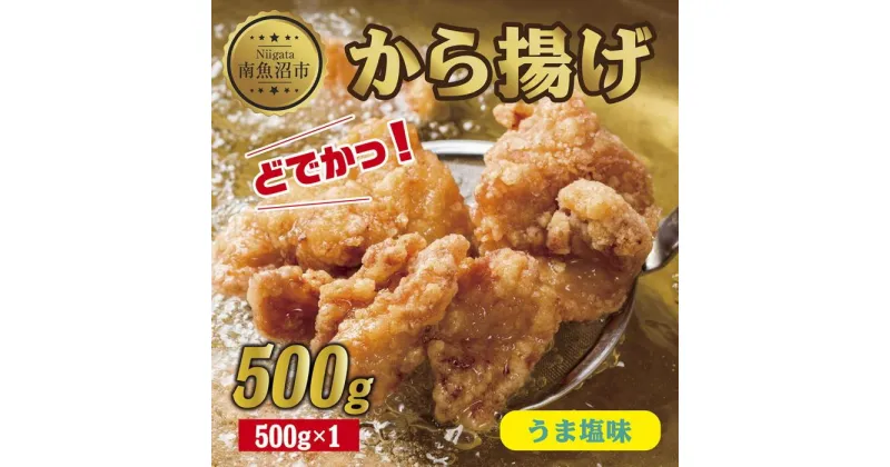 【ふるさと納税】どでか味付けから揚げ うま塩味 500g 唐揚げ からあげ から揚げ しお 塩 揚げ物 冷凍 惣菜 簡単 調理 肉 おかず 味付き 野崎フーズ 新潟県 南魚沼市