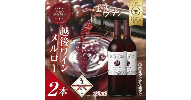 【ふるさと納税】無地熨斗 越後ワイン メルロー 赤 750ml 2本セット アグリコア 越後ワイナリー 南魚沼市産メルロー使用 辛口 ミディアムボディ 度数12% 国産ワイン 魚沼ワイン わいん 送料無料 新潟県 南魚沼市 | お酒 さけ 人気 おすすめ 送料無料 ギフト