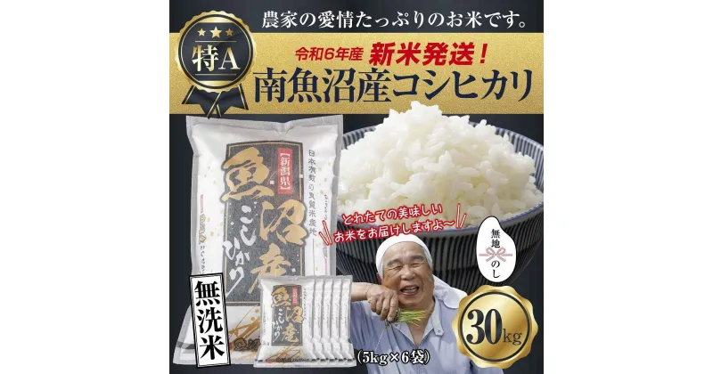 【ふるさと納税】【新米発送】無地のし 「無洗米」 令和6年産 新潟県 南魚沼産 コシヒカリ お米 5kg×6袋 計 30kg 精米済み（お米の美味しい炊き方ガイド付き） お米 こめ 白米 新米 こしひかり 魚沼 南魚沼 南魚沼市 新潟県産 新潟県 産地直送