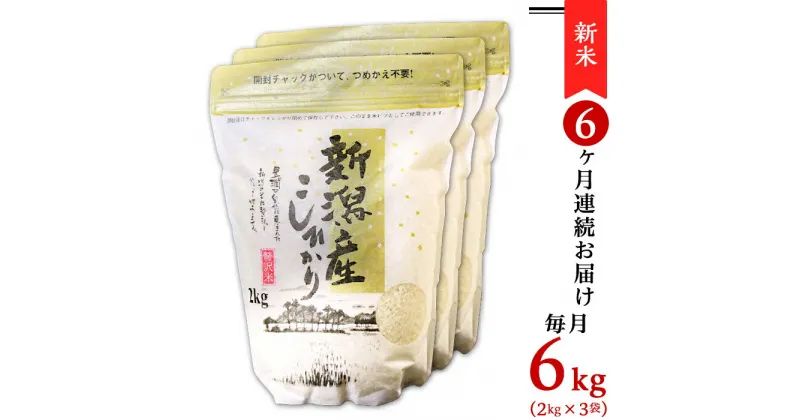 【ふるさと納税】令和6年 新米 米 定期便 6kg 2kg×3袋 6ヶ月 新潟こしひかり 白米 K66【6ヶ月連続お届け】新潟県産コシヒカリ6kg（2kg×3袋）