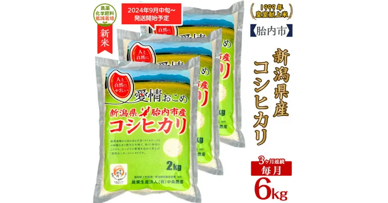 【ふるさと納税】令和6年 新米 米 定期便 3回 6kg 2kg×3袋 新潟こしひかり 白米 16-K63【3ヶ月連続お届け】新潟県胎内市産ちょっと贅沢なコシヒカリ6kg（2kg×3袋）