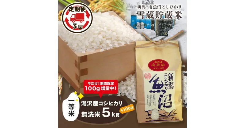 【ふるさと納税】令和6年産 湯沢産コシヒカリ 雪蔵貯蔵米 ＜無洗米＞【5kg/ 3ヶ月定期便 】精米したてのお米をお届け 【期間限定 100g増量中！】