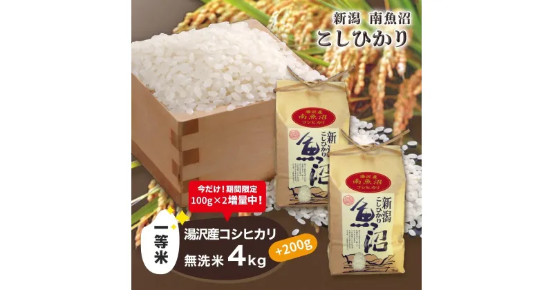 【ふるさと納税】 令和6年産 湯沢産コシヒカリ＜無洗米＞4kg 【期間限定 200g増量中！】