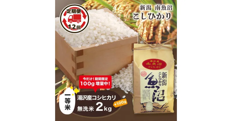 【ふるさと納税】令和6年産 【無洗米2kg/12ヶ月定期便】湯沢産コシヒカリ＜無洗米＞ 南魚沼産 こしひかり 12回定期便 【期間限定 100g増量中！】