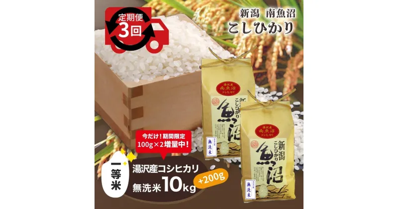 【ふるさと納税】令和6年産【無洗米10kg（5kg×2袋）/3ヶ月定期便】湯沢産コシヒカリ＜無洗米＞ 【期間限定 200g増量中！】