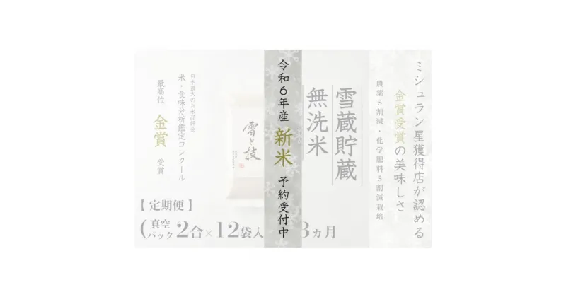 【ふるさと納税】≪ 令和6年産 新米 先行予約 ≫【定期便】〔 真空パック 2合 ×12袋 〕×3ヵ月《 雪蔵貯蔵 無洗米 》 金賞受賞 魚沼産コシヒカリ 雪と技 農薬5割減・化学肥料5割減栽培