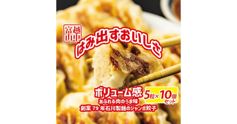 【ふるさと納税】ジャンボ餃子5粒入りタレ付10個セット 惣菜 おかず　石川製麺　【 惣菜 中華 おかず つまみ 夕飯 晩御飯 お昼ご飯 名物餃子 溢れる肉汁 ジャンボ肉餃子 肉餃子 純国産豚肉 国産野菜 】