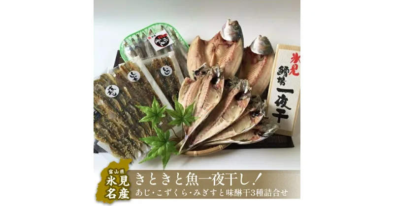 【ふるさと納税】氷見産きときと魚一夜干し！あじ・こずくら・みぎすと味醂干3種詰合せ　| 干物 みりん干し アジ こずくら みぎす 産地直送 干物セット 国産 富山 人気 詰め合わせ 旬 新鮮 おつまみ おかず 簡単調理 焼魚 冷凍