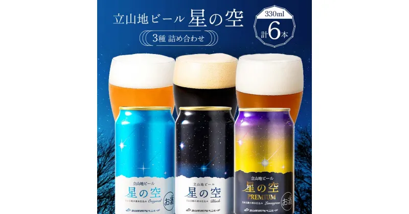 【ふるさと納税】立山地ビール 星の空 3種詰め合わせ 330ml×6本セット 地ビール クラフトビール 国産ビール 330ml 6缶 オリジナル ブラック プレミアム 3種 飲み比べ セット 詰合せ ご当地 ギフト 酒 お酒 立山貫光ターミナル F6T-040